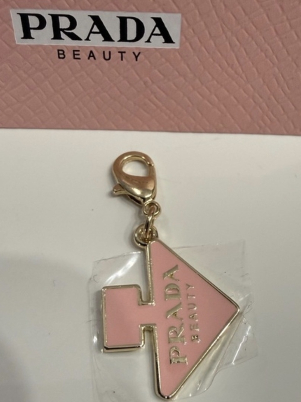 Prada Pink Enamel Logo Charm with Gold Hardware